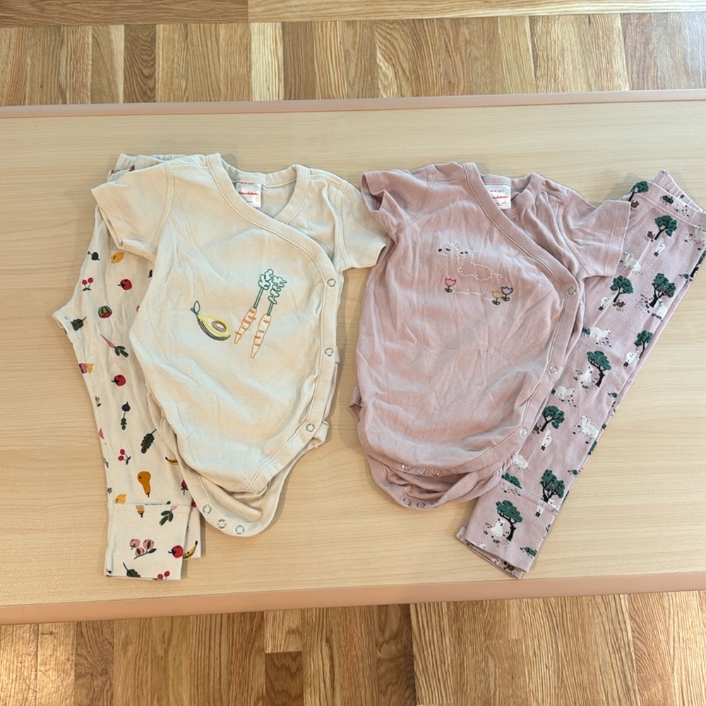 bundle of 2 piece baby layette wiggle set Hanna Andersson